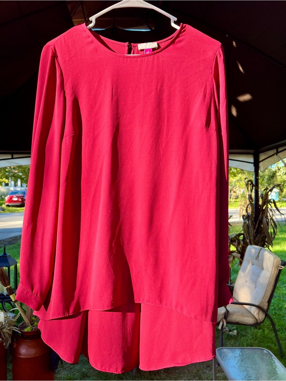 Vince Camuto Pink-Red Layered Long-Sleeve Tunic